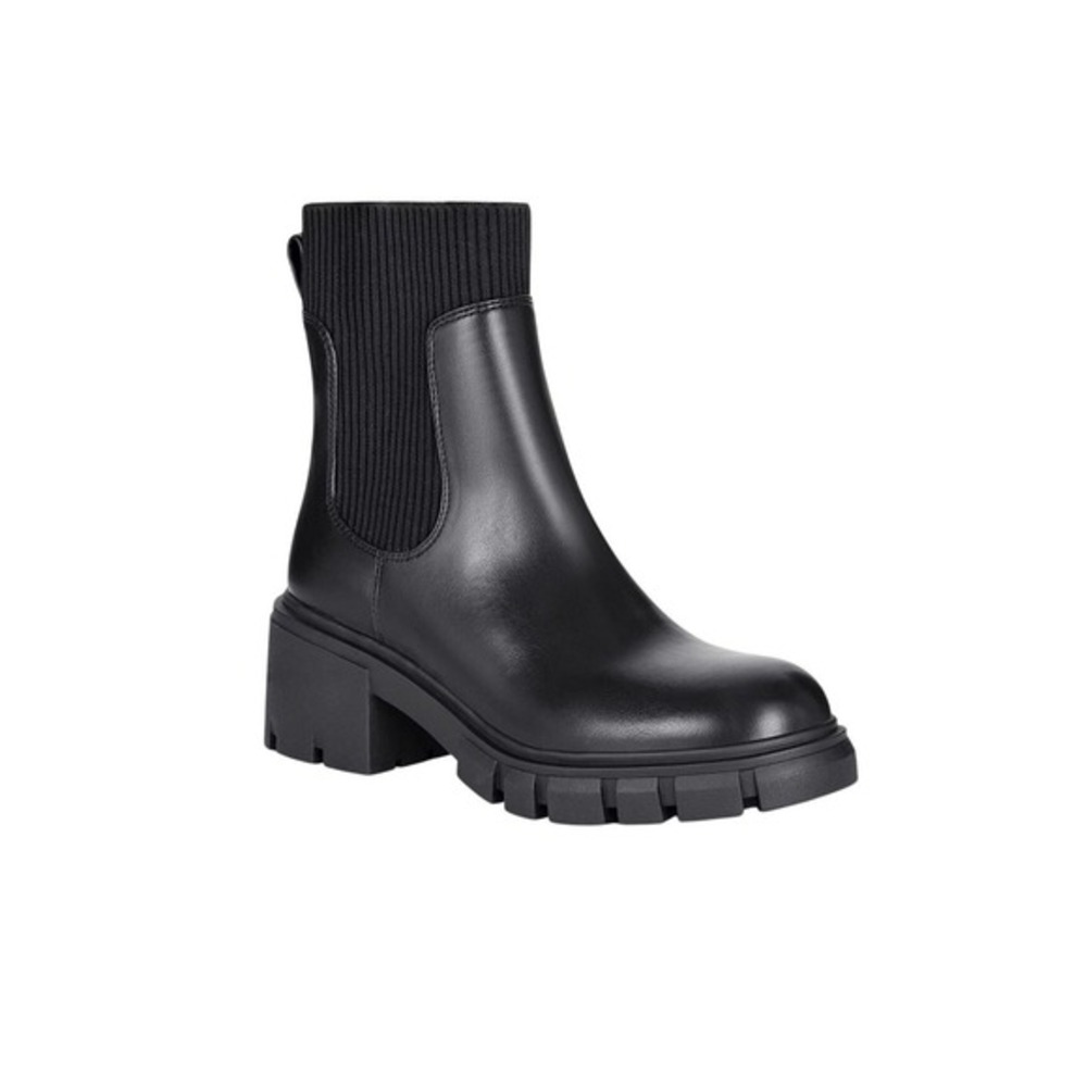 Athlefit Platform Chelsea Slip-On Ankle Boots Black Faux Leather 10 - Picture 1 of 10